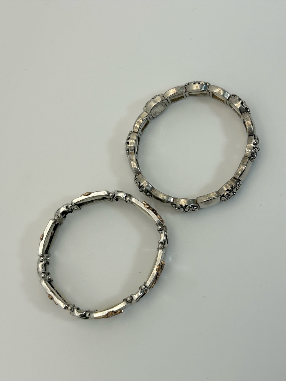 Silver & Gold-Tone Dragonfly Floral Stretch Bracelet Pair of 2 Vintage - Picture 9 of 13